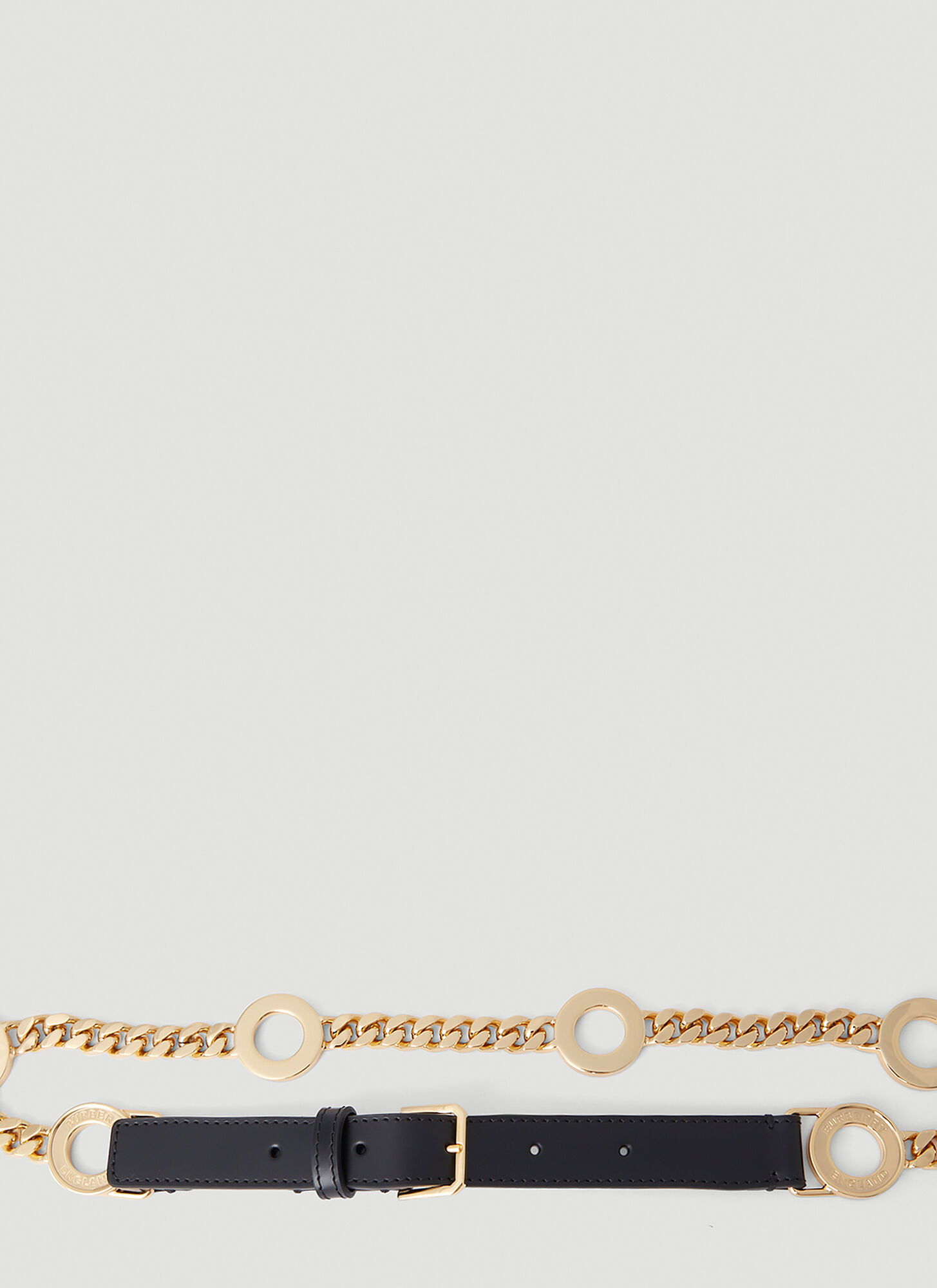 Burberry Leather Chain Belt In Black/gold
