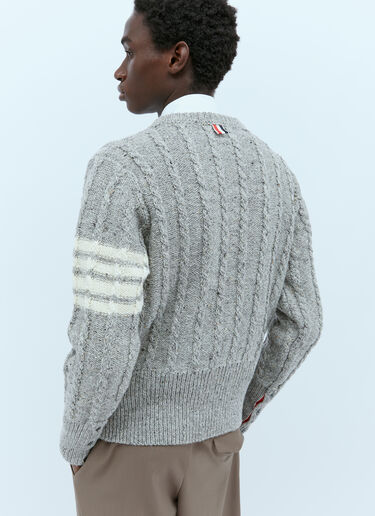 Thom Browne Twist Cable Knit Sweater With Four-Bar Strip Grey thb0153006