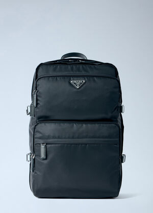 Prada 再生尼龙和十字纹皮革双肩包 黑色 pra0159013