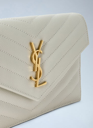 LN-CC® - Saint Laurent: Cassandre Envelope Chain Wallet In Grain De Poudre Leather - White Saint Laurent Cassandre Envelope Chain Wallet In Grain De Poudre Leather White sla0265086