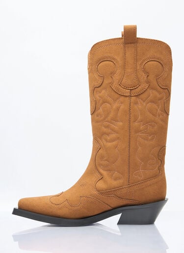 Ganni Mid Shaft Embroidered Western Boots Brown gan0258045