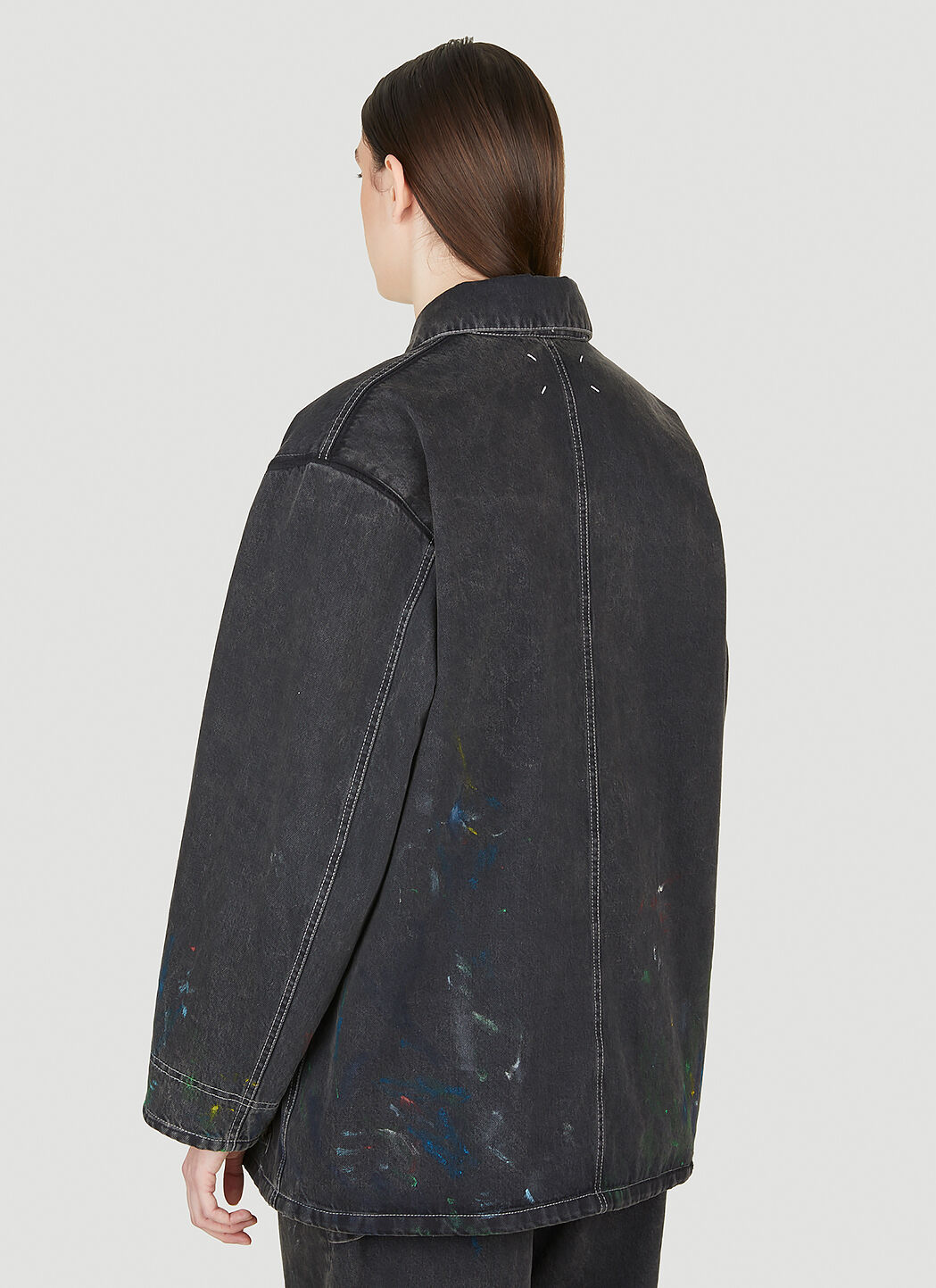 Black denim deals jacket paint splatter