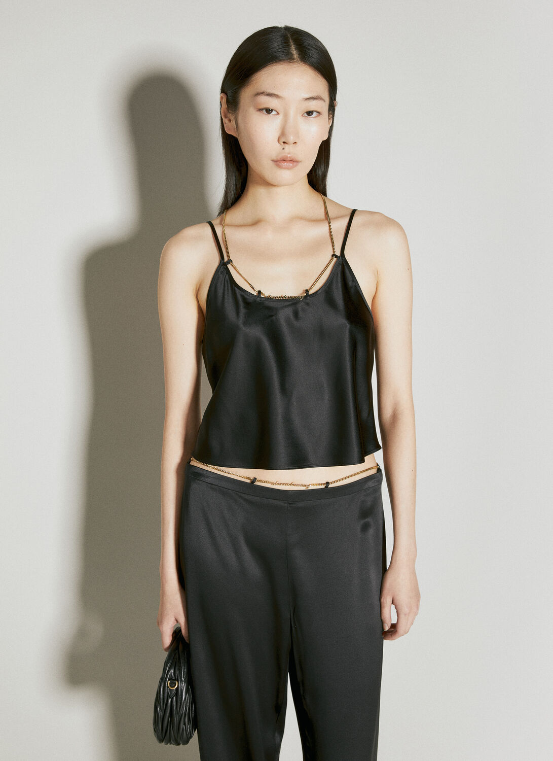 Alexander Wang Slip Top With Nameplate Chain In Black