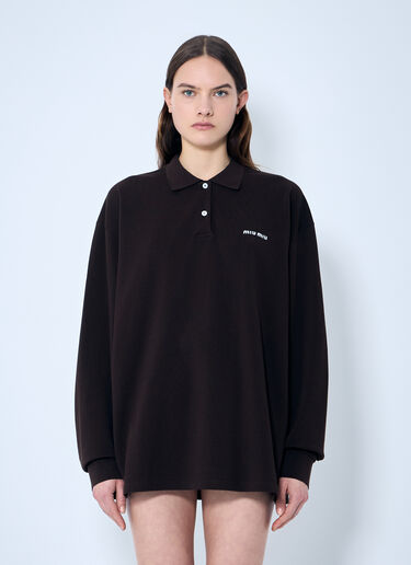 Miu Miu Long Sleeve Polo Shirt Brown miu0360005