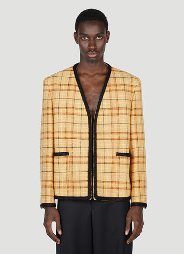 Gucci Collarless Check Blazer Beige guc0152299