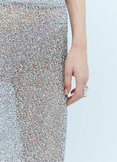 Dries Van Noten Metallic Open Knit Skirt Silver dvn0254023