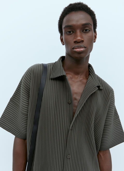 Homme Plissé Issey Miyake MC July Pleated Knit Shirt Black hmp0153001
