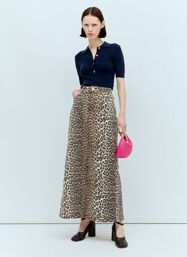 GANNI Leopard Denim Maxi Skirt Brown gan0256004