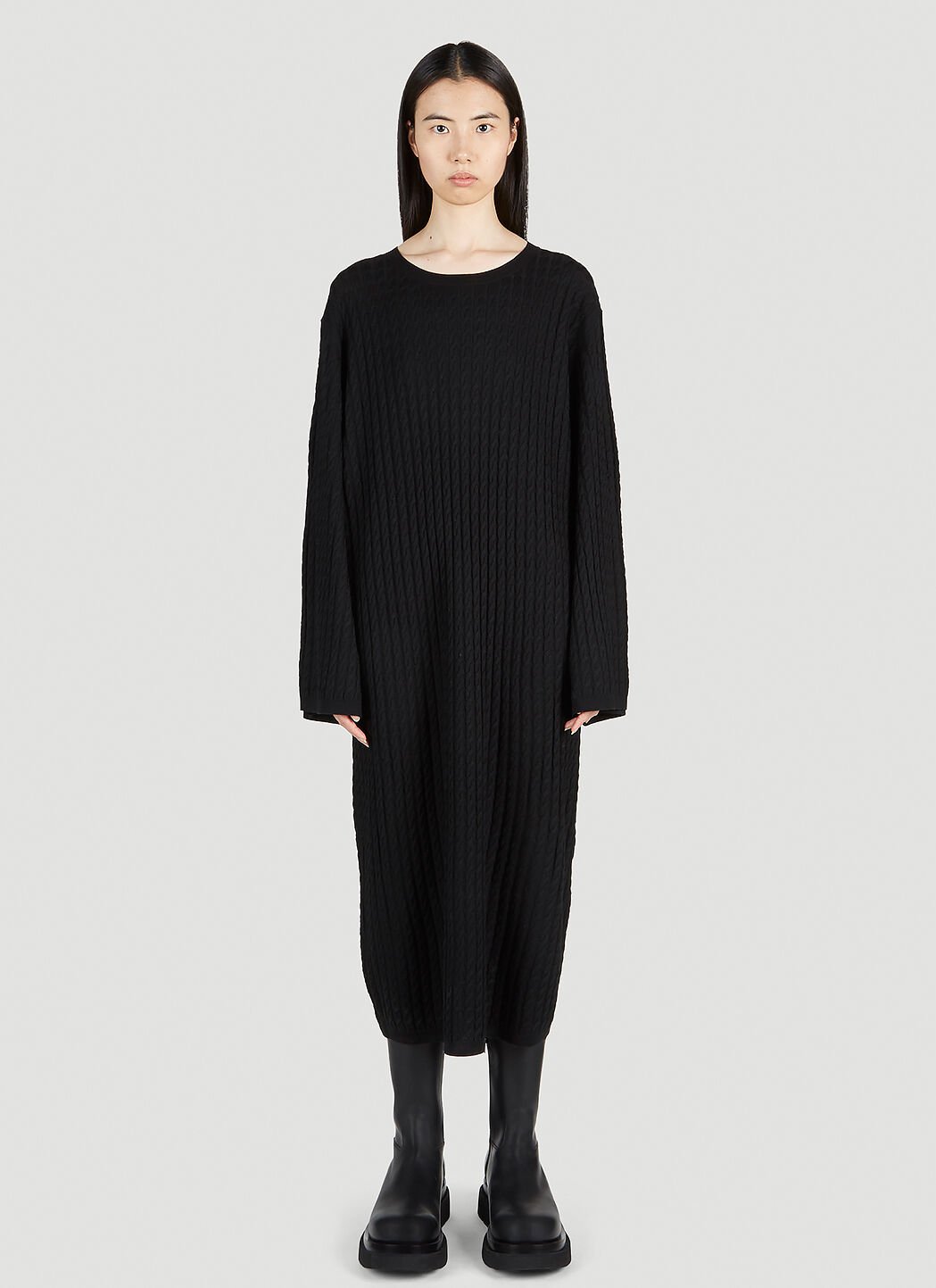Black cable knit dress top