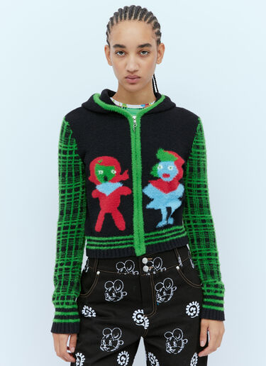 Bear Girl Hooded Knit Cardigan Chopova Lowena Bear Girl Hooded Knit Cardigan Green cho0254003