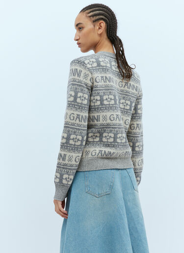 Logo Intarsia Cardigan GANNI Logo Intarsia Cardigan Grey gan0254011