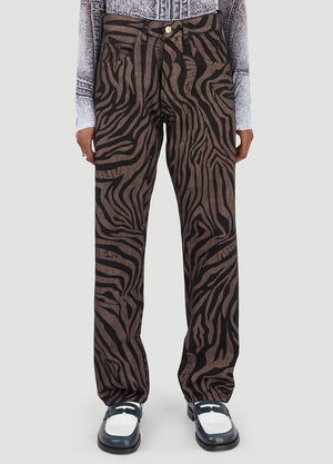 Aries Tiger Print Batten Jeans Beige ari0254016