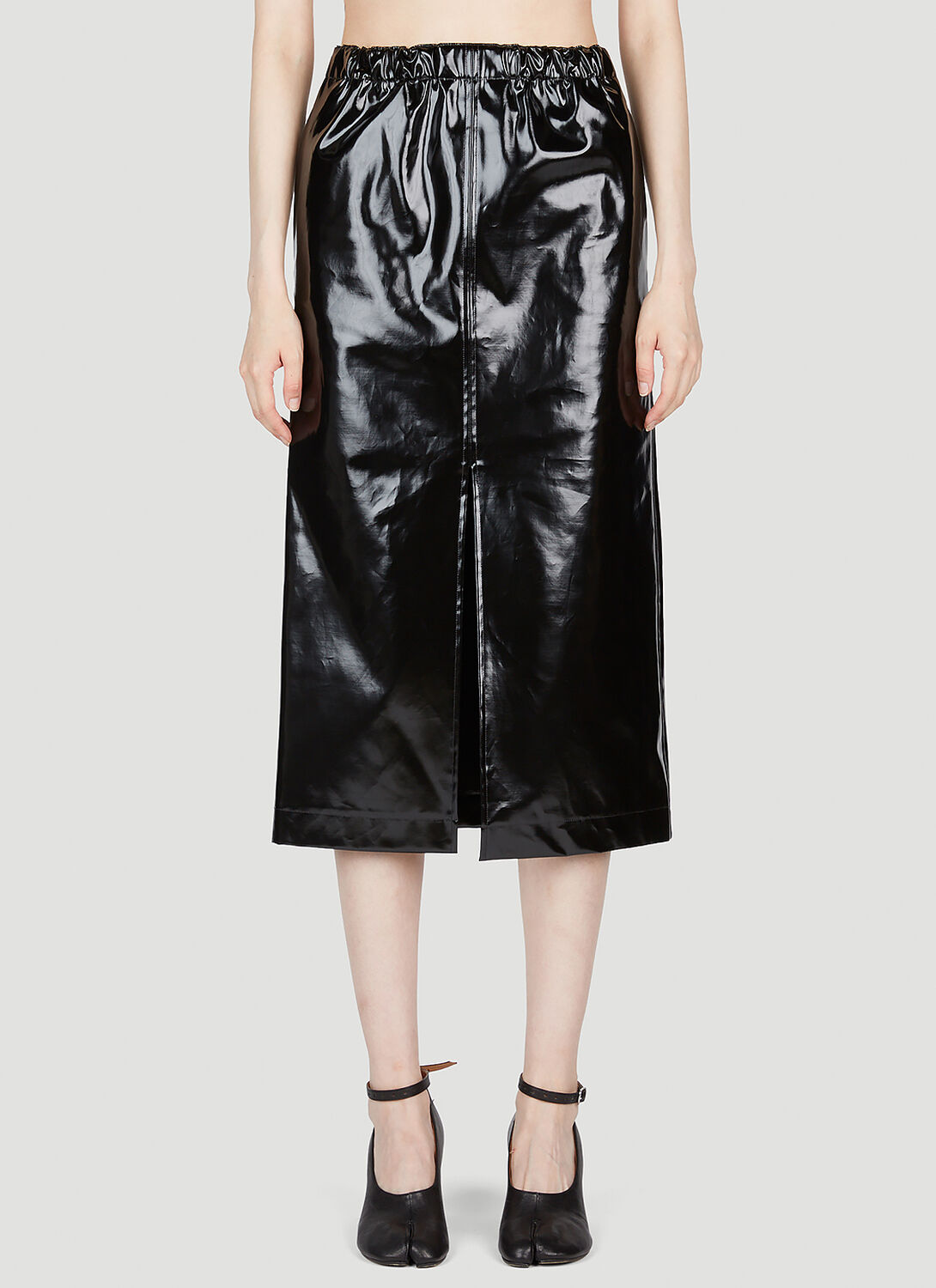 Shop Maison Margiela High Shine Midi Skirt In Black