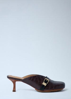 GANNI Sue Croc-Embossed Heeled Mules Brown gan0262017