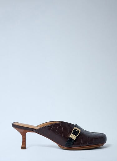 Sue Croc-Embossed Heeled Mules GANNI Sue Croc-Embossed Heeled Mules Brown gan0262017