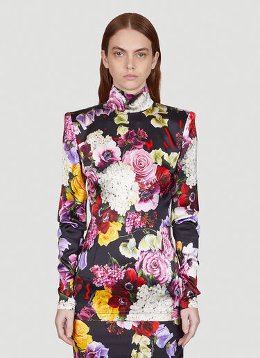 Dolce & Gabbana Floral Structured Shoulder Top Purple dol0250004