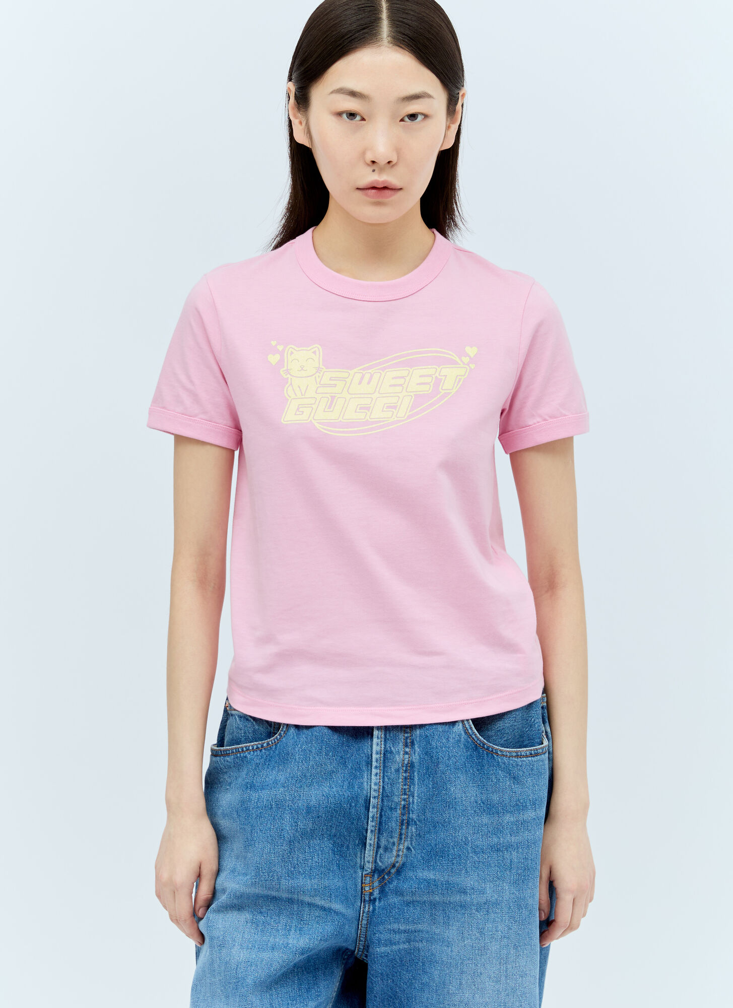 Shop Gucci Graphic Applique T-shirt In Pink