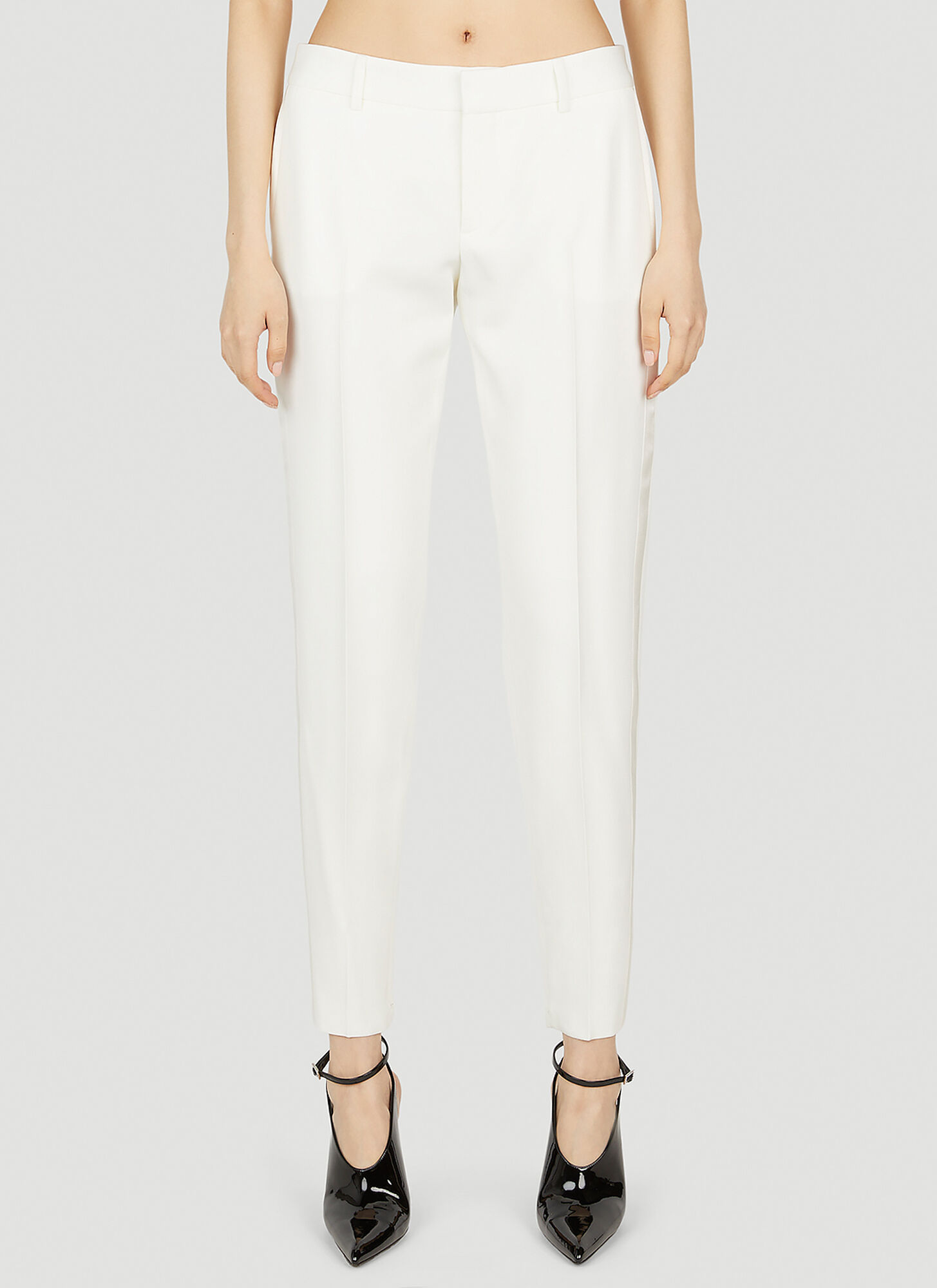 Shop Saint Laurent Tapered Leg Pants In White