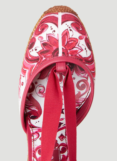 Dolce & Gabbana 印花锦缎坡跟凉鞋 粉 dol0253023