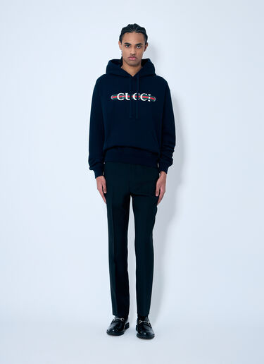 Gucci Logo Printed Hooded Sweatshirt Navy guc0159052