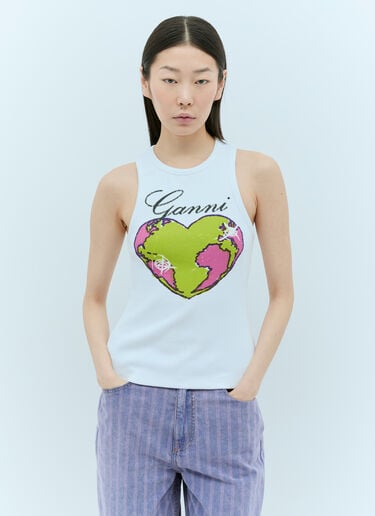 GANNI Graphic Rib Heart Tank Top White gan0255038