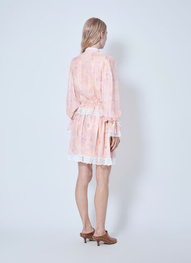 Chloé Puff-Sleeve Mini Dress In Silk Charmeuse & Lace Pink chl0265006