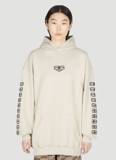 Balenciaga Logo Print Hooded Sweatshirt Beige bal0251027