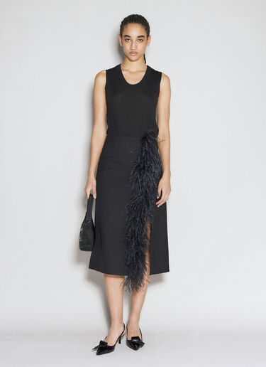 Prada Feather-Trimmed Wool Midi Skirt Black pra0255004