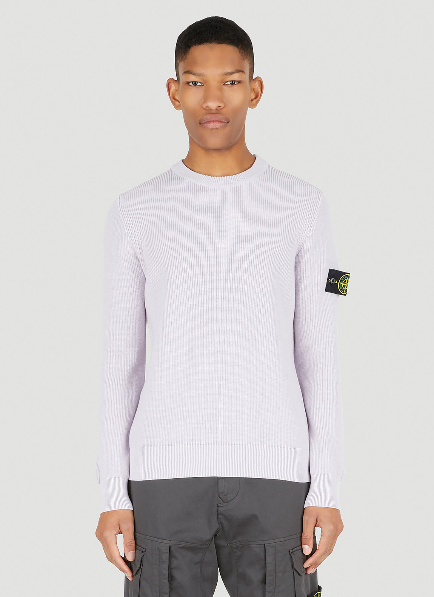 Stone Island Logo-patch Knitted Sweater In Pink