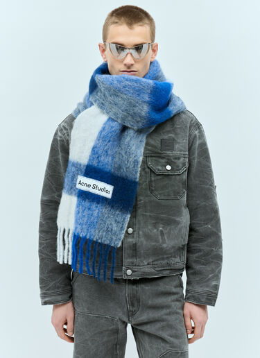 Acne Studios Mohair Checked Scarf Blue acn0155048