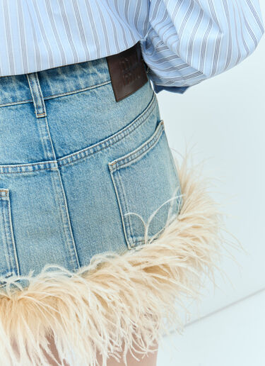 Miu Miu Feather-Trimmed Denim Mini Skirt Blue miu0255015