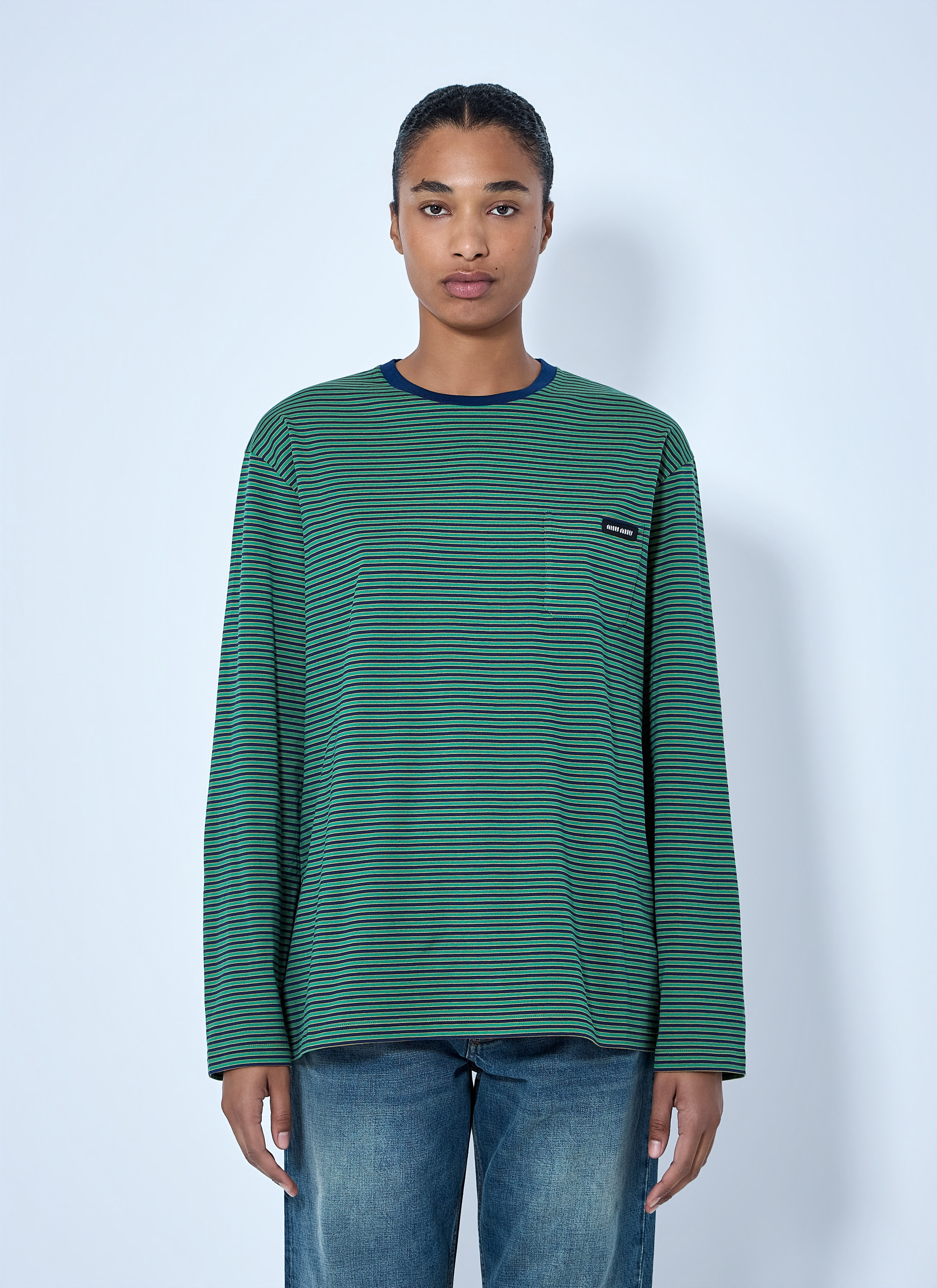Miu Miu Women's' Striped Long Sleeve T-Shirt in Navy | LN-CC®