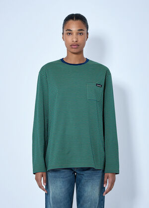 Miu Miu Striped Long Sleeve T-Shirt Navy miu0366013