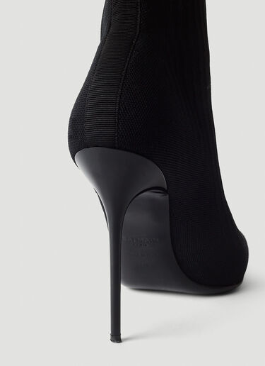 Logo Print Knit High Heel Boots Balmain Logo Print Knit High Heel Boots Black bln0253034