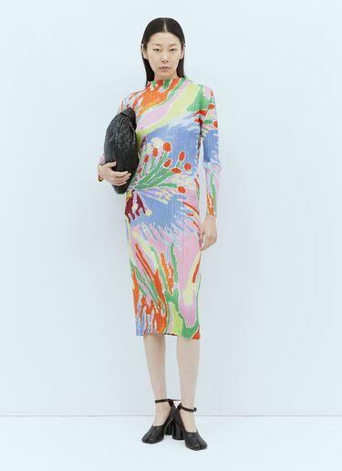 Pleats Please Issey Miyake Frosty Forest Long-Sleeve Midi Dress Multicolour plp0255003