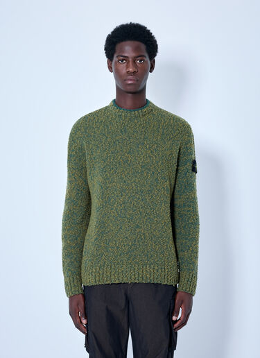 LN-CC® - Stone Island: Crewneck Textured Knit Sweater - Green Stone Island Crewneck Textured Knit Sweater Green sto0165012