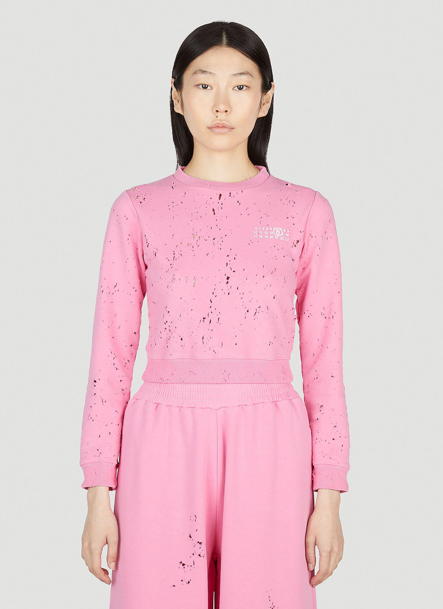 Mm6 Maison Margiela Pink Distressed Crewneck Sweatshirt In Pink