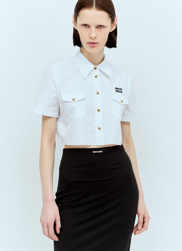 Miu Miu Cropped Poplin Shirt White miu0256076