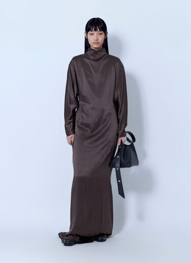 LN-CC® - Max Mara: High-Neck Satin Gown - Dark Brown Max Mara High-Neck Satin Gown Dark Brown max0266215