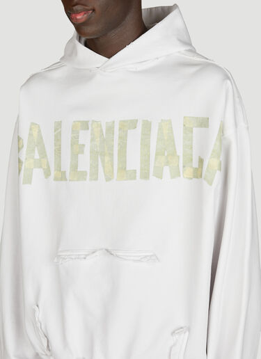 Balenciaga Distressed Logo Print Hooded Sweatshirt White bal0155015