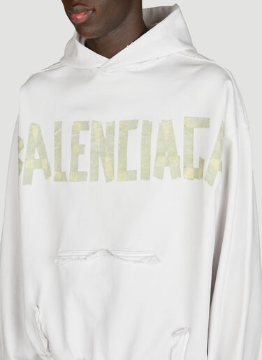Balenciaga ダメージ加工 ロゴプリント フード付きスウェットシャツ  ホワイト bal0155015