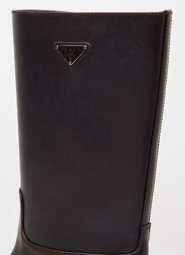Prada 徽标铭牌皮靴 棕色 pra0258035