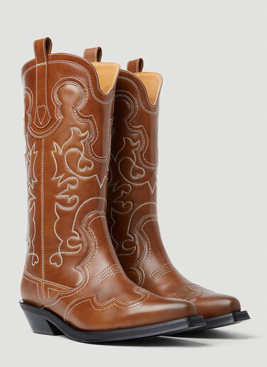 GANNI Embroidered Western Boots Brown gan0253027