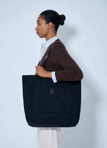 LN-CC® - The Row: Tori Leather-Trimmed Canvas Tote Bag - Black The Row Tori Leather-Trimmed Canvas Tote Bag Black row0365002