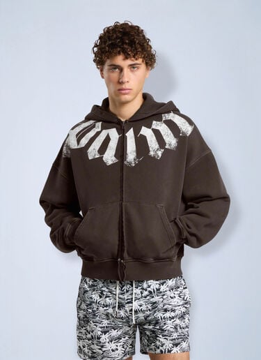 Palm Angels Big Neck Logo Zip Loose Hoodie Brown pma0166282