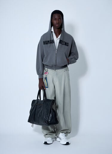 Balenciaga Zip-Up Human Being Hooded Sweatshirt Grey bal0360001