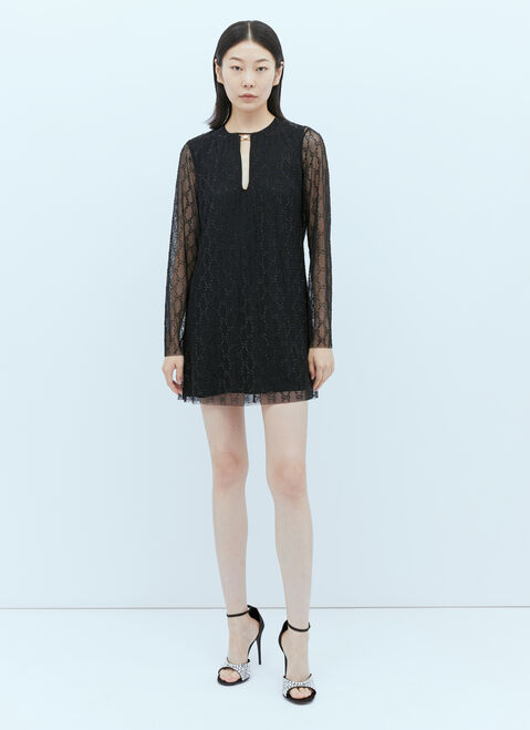 Saint Laurent Tulle Interlocking GG Crystal Mini Dress Black sla0254043