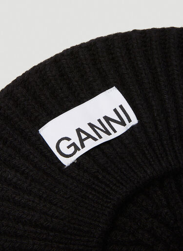 GANNI Ribbed Knit Beret Hat Black gan0250051