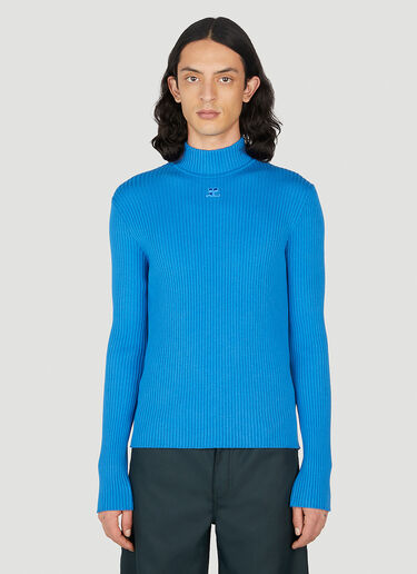 Courrèges Logo Embroidery Ribbed Sweater Blue cou0151003