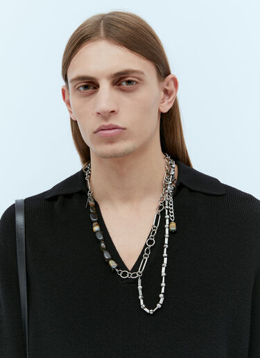 Dries Van Noten Contrast Chain Necklace With Tiger Pendant Silver dvn0154038